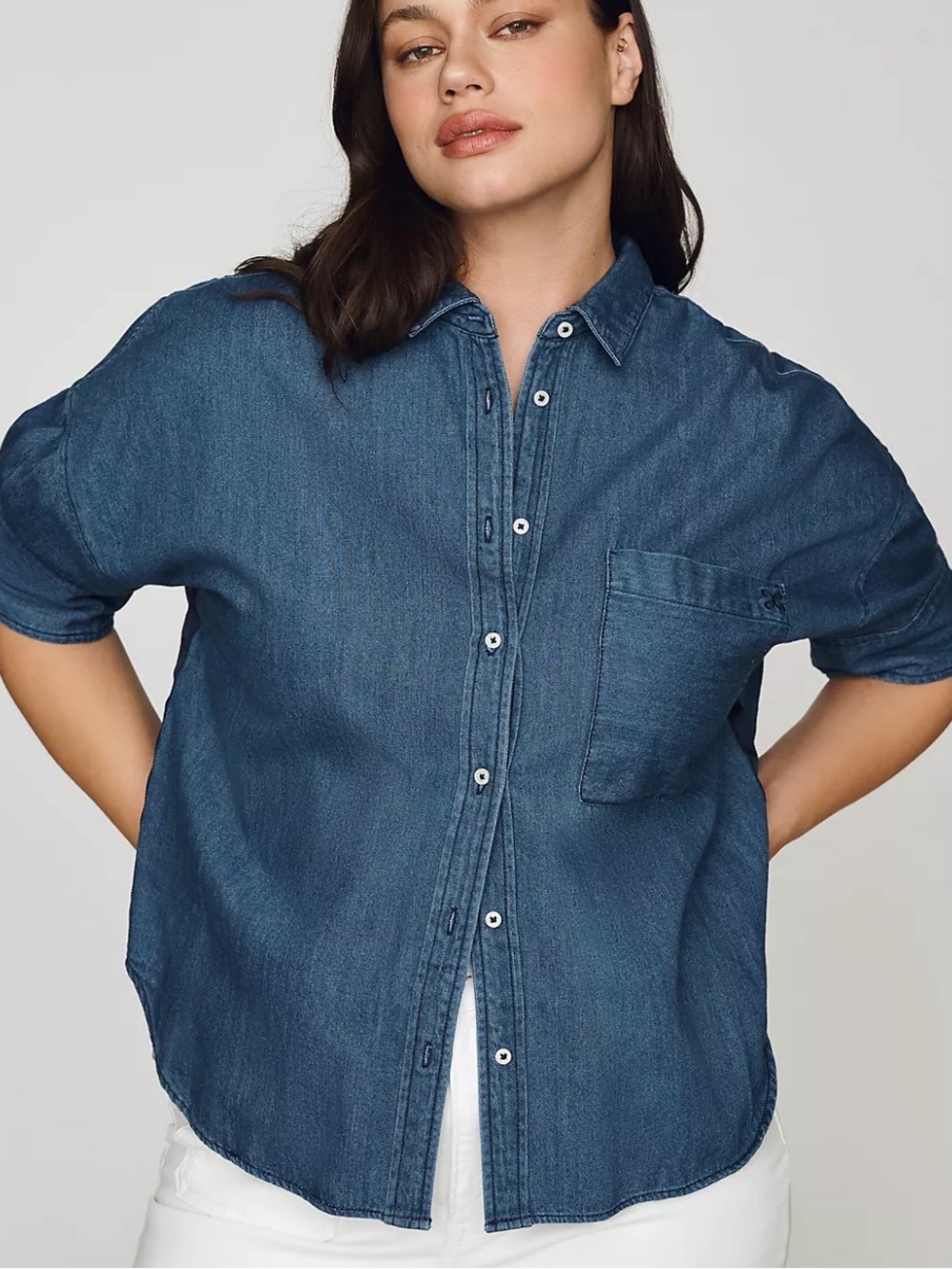 NWT Maeve Anthropologie Mabel Boxy Denim Shirt Blue Wash Size XL